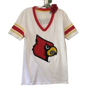 Womens Louisville Cardinals V-neck Stripes Tee shirt Lg E5 College Class…